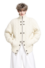 Load image into Gallery viewer, Quarter Zip Chunky Cable Knit Wool Sweater- Ship same day