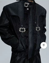 Load image into Gallery viewer, CROC-MOHAIR -EMBOSSED CRYSTAL BUCKLE JACKET