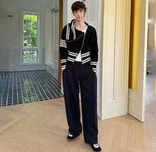 Load image into Gallery viewer, THE ASYMMETRIC ZIP RIBBED SWEATER — BLACK/IVOR