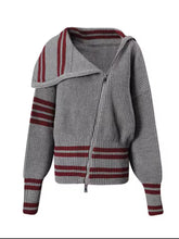 Load image into Gallery viewer, THE ASYMMETRIC ZIP RIBBED SWEATER — BLACK/IVOR