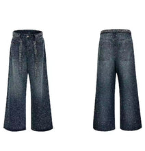 Load image into Gallery viewer, Swarovski Crystal-Embellished Washed Loose-Fit Jeans- handmade