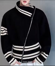 Load image into Gallery viewer, THE ASYMMETRIC ZIP RIBBED SWEATER — BLACK/IVOR