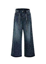 Load image into Gallery viewer, Swarovski Crystal-Embellished Washed Loose-Fit Jeans- handmade