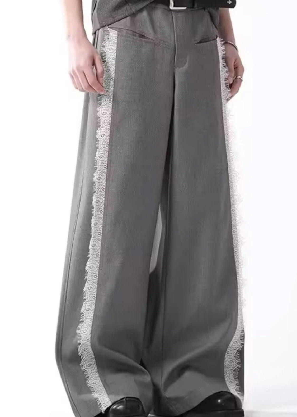 FW25-Vintage Style Grey Wide Leg Pants