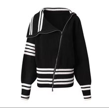 Load image into Gallery viewer, THE ASYMMETRIC ZIP RIBBED SWEATER — BLACK/IVOR
