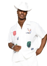Load image into Gallery viewer, The Hamptons Hand Painted White Abstract Button-down ( Spring24}
