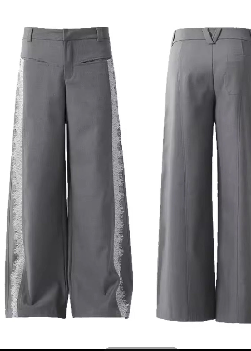FW25-Vintage Style Grey Wide Leg Pants – Richeé NYC
