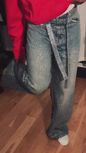 Load and play video in Gallery viewer, Swarovski Crystal-Embellished Washed Loose-Fit Jeans
