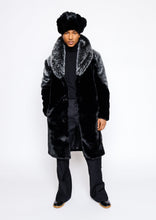 Load image into Gallery viewer, Faux Fur Coat With Mink Grey ColorBlack Patchwork ( Ships Same Day}
