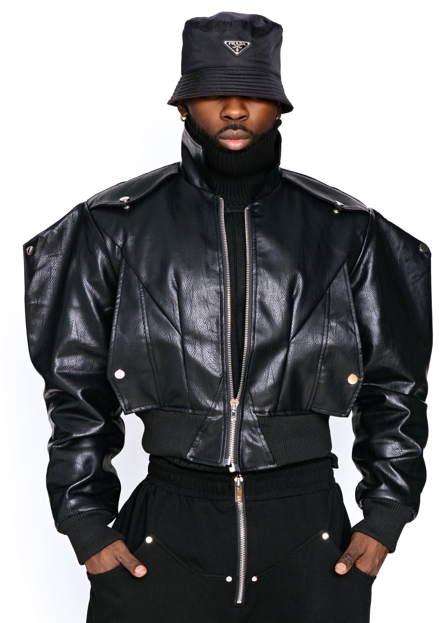 Brooklyn Baddie Crop Vegan leather Jacket. SLIM FIT